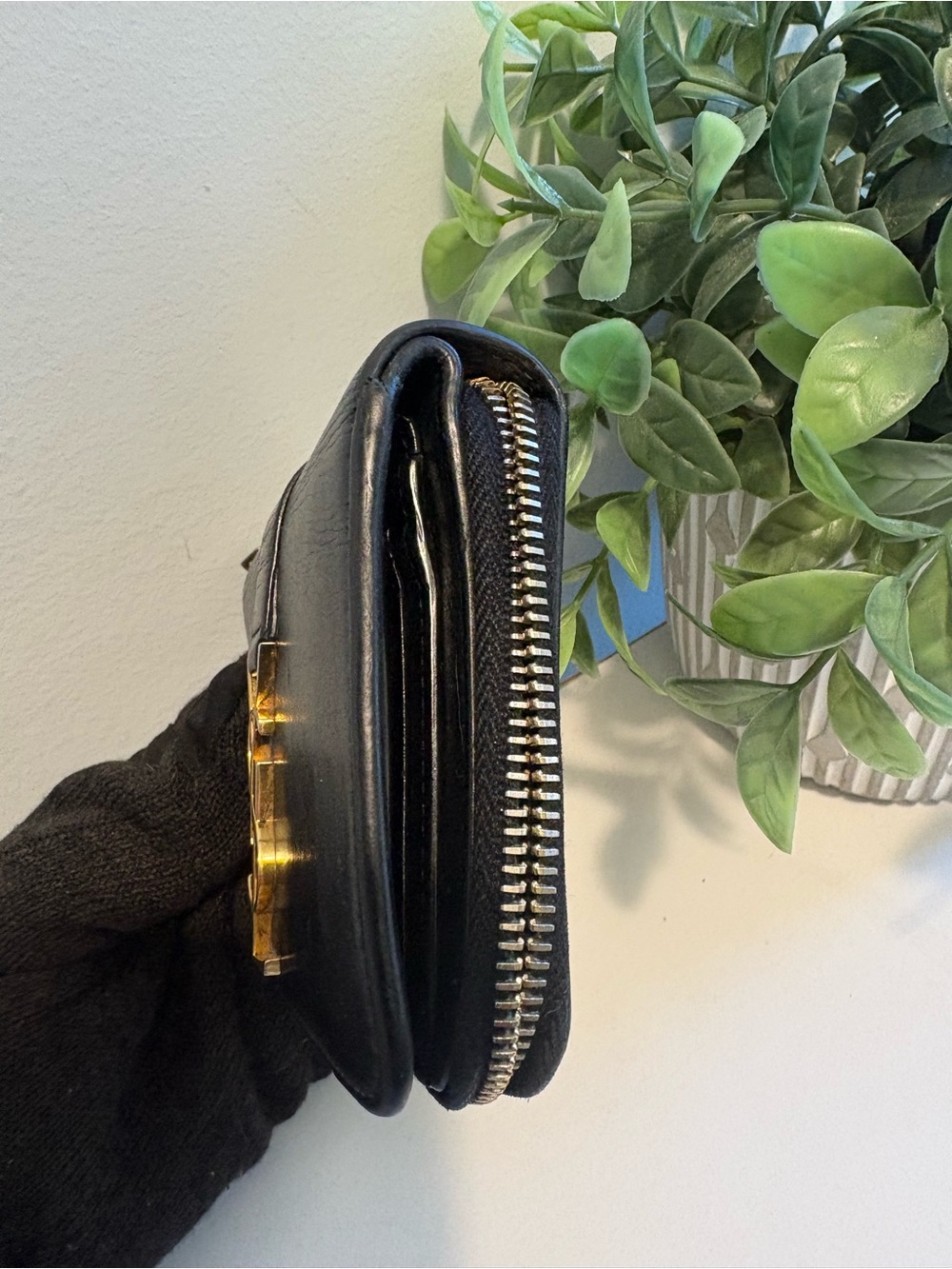Saint Laurent Black Leather Wallet with Gold YSL Emblem - Picture 7 of 10